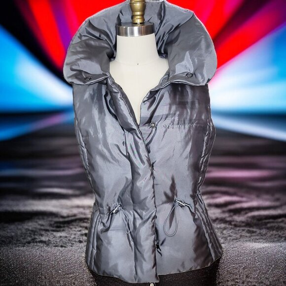 Ann Taylor LOFT Shiny Puffer Vest Jacket with High Collar - Picture 1 of 5